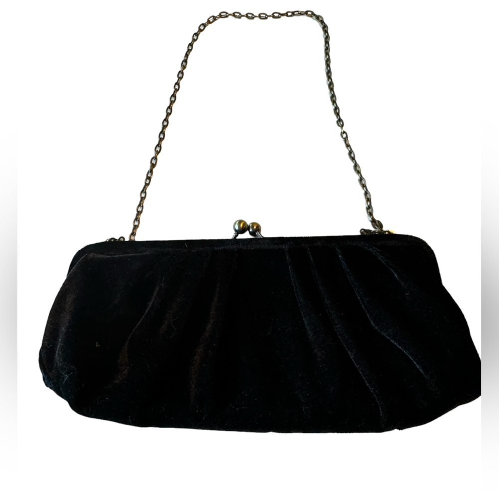 Vintage Small Evening Purse Soft Felt Rippled Chain Strap Shoulder Bag / Clutch